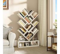 YITAHOME Estantería de árbol, estantería de pie con cajón de Madera, estantería Industrial, Estante de Almacenamiento para Sala de Estar, hogar, Oficina, estantes de Libros Blancos