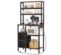 YITAHOME Estantería de Cocina con enchufes, 2 enchufes y 2 Puertos USB, Barra de café, Estante para panadería con 2 cajones y 4 Ganchos, Estante para microondas para Horno, 80 x 40 x 168 cm, Color