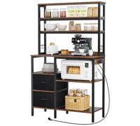 YITAHOME Estantería de Cocina con enchufes, 2 enchufes y 2 Puertos USB, Barra de café, Estante para panadería con 2 cajones y 4 Ganchos, Estante para microondas para Horno, 100 x 40 x 168 cm, Color