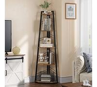 YITAHOME Estantería de estilo industrial con 5 niveles, estantería esquinera moderna e independiente, estante abierto para sala de estar, pasillo, oficina en casa, estante rústico marrón para libros