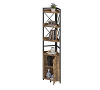 YITAHOME Estantería esquinera de 4 niveles marrón rústico - Gabinete de almacenamiento industrial de madera y metal para sala de estar/oficina/pasillo Caqui oscuro