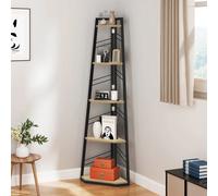 YITAHOME Estantería de estilo industrial con 5 niveles, estantería esquinera moderna e independiente, estante abierto para sala de estar, pasillo, oficina en casa, estante rústico color roble