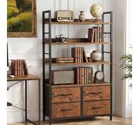 YITAHOME Estantería Industrial 4 Niveles con estantes Ajustables y 4 cajones de Tela, Independiente con Estructura de Metal, Ideal para Sala de Estar, marrón rústico