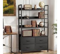 YITAHOME Estantería Industrial 4 Niveles con estantes Ajustables y 4 cajones de Tela, Independiente con Estructura de Metal, Ideal para Sala de Estar, Negra