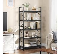 YITAHOME Estantería industrial de 5 niveles, estante grande de madera y marco de metal, estante de almacenamiento para sala de estar, oficina en casa, estantería negra