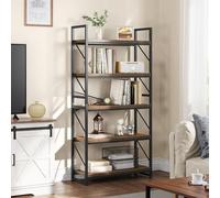 YITAHOME Estantería industrial de 5 niveles, estante grande de madera y marco de metal, estante de almacenamiento para sala de estar, oficina en casa, estantería marrón rústica