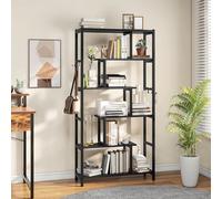 YITAHOME Estantería, Librería Alta de 6 Niveles con 4 Ganchos, Estante de pie Grande, Estantería Industrial con Marco de Acero, para Sala de Estar, Dormitorio, Oficina en Casa, Negro