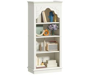 YITAHOME Estantería Vertical de 4 Niveles con diseño Tallado, Ideal para salón, Dormitorio, Estudio y Oficina, Color Blanco, 140 cm