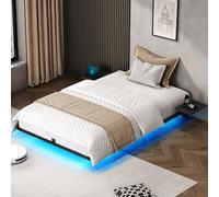 YITAHOME Estructura de Cama con iluminación LED, estación de Carga USB, Interfaz Tipo C, diseño Flotante, Marco de Metal, Funda de Tela sin colchón, 120 x 200 cm
