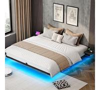 YITAHOME Estructura de Cama con iluminación LED, estación de Carga USB, Interfaz Tipo C, diseño Flotante, Marco de Metal, Funda de Tela sin colchón, 180 x 200 cm