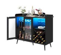 YITAHOME Gabinete de Bar con Luces LED Ajustables, Barra de café con Estante para Vino y Ganchos y Armario de Puerta acrílica, aparador de Buffet de Cocina para el hogar, Bar, Comedor, Sala de Estar