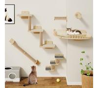 YITAHOME Gatos Escalada Pared de Escalada Gatos Juego de Madera, Muebles para Gato Estable de 7 Piezas con 3 Rascadores, 2 Plataforma Esquinaria, 2 Escaleras para Gato Dormir Jugar Lounging