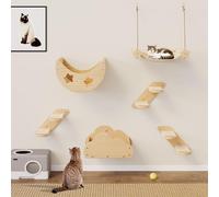 YITAHOME Gatos pared de escalada, pared de escalada para gatos, juego de madera maciza, muebles para gatos de 6 piezas con 3 escaleras para gatos, 2 camas para gatos, 1 hamaca de franela para gatos