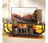 YITAHOME Industrial Mueble de TV, Mesa de TV de hasta 55 Pulgadas, 140 cm Mueble TV Salon con LED, Estantes Abiertos Centro de Entretenimiento Alto para Salón, Dormitorio, Marrón Rústico