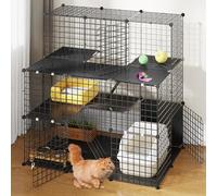 YITAHOME Jaula Grande para Gatos de Interior con balcón, perreras de Alambre de Metal Desmontables de 3 Niveles, Jaula para Gatos de Bricolaje para 1-3 Gatos, 106 x 71 x 106 cm