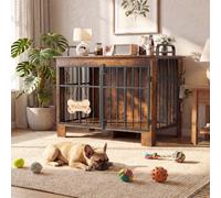 YITAHOME Jaula Grande para Perros de 100 cm, Jaula de Madera de Doble Puerta con rieles anticaídas y Gancho Lateral, Letrero de Bienvenida en Forma de Hueso, Mesa Auxiliar para Perros pequeños y