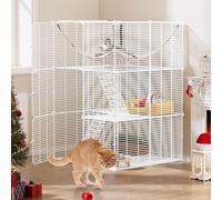 YITAHOME Jaula para Gatos, Recinto con 3 Puertas, 2 Escaleras, Corral de Metal de 3 Niveles con Hamaca, Jaula Catio de Alambre Denso para 1-2 Gatos, Blanco, 72x72x104cm