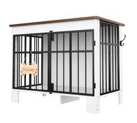 YITAHOME Jaula para Perros de 85 cm, Jaula de Madera con Doble Puerta con Letrero de Bienvenida en Forma de Hueso y Gancho Lateral, Mesa Auxiliar de Interior para Perros pequeños y medianos, Blanco y