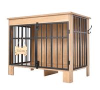 YITAHOME Jaula para Perros de 85 cm, Jaula de Madera con Doble Puerta con Letrero de Bienvenida en Forma de Hueso y Gancho Lateral, Mesa Auxiliar de Interior para Perros pequeños y medianos, Color