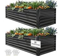 YITAHOME Juego de 2 bancales elevados de Metal 180 x 90 x 60 cm, Kit de bancal Alto de Zinc, Aluminio y magnesio, Acero Inoxidable, bancal Elevado para jardín, con Barra de Apoyo y Guantes para