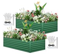 YITAHOME Juego de 2 Camas de jardín elevadas de 240 x 120 x 58 cm, con Barra de Apoyo y Guantes para Verduras, Flores y Frutas (Verde)