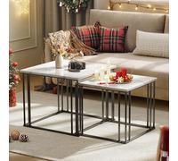 YITAHOME Juego de 2 mesas auxiliares de Madera para Sala de Estar, Mesa Auxiliar de cóctel Moderna con Marco de Metal para Sala de Estar, Comedor, Cocina, Color Blanco