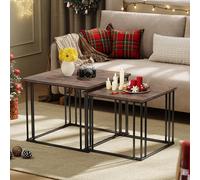 YITAHOME Juego de 2 mesas auxiliares de Madera para Sala de Estar, Mesa Auxiliar de cóctel Moderna con Marco de Metal para Sala de Estar, Comedor, Cocina, Color marrón rústico