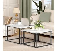YITAHOME Juego de 2 mesas de Centro, Mesa de salón, Mesa Auxiliar, Juego de 2 Unidades, apilables, con Placa de Madera y Marco de Metal, Mesa de sofá, salón, Oficina en casa, mármol Blanco y Negro