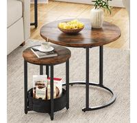 YITAHOME Juego de 2 mesas de Centro Redondas, Mesa de salón Moderna con Bolsa de Tela para Almacenamiento, Mesa Auxiliar, Juego de 2 Unidades, apilables con Placa de Madera y Marco de Metal, Mesa de