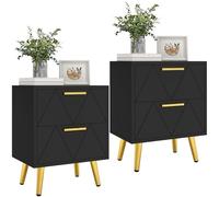 YITAHOME Juego de 2 mesitas de Noche de 2 cajones, mesita de Noche pequeña con Almacenamiento, mesita de Noche para Sala de Estar, Dormitorio, Oficina, Negro y Dorado, 40 x 30 x 52 cm, Negro y Dorado