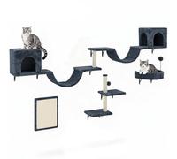 YITAHOME Juego de 8 Muebles rascadores de Felpa duraderos con Columna rascadora, casa para Gatos, Puente para Gatos, Escalera y Bola Colgante en Color Gris Oscuro