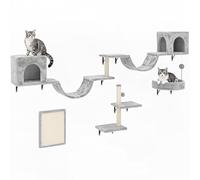 YITAHOME Juego de 8 Muebles rascadores de Felpa Resistente con Columna rascadora, casa para Gatos, Puente para Gatos, Escalera y Bola Colgante en Gris Claro