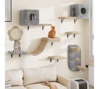 YITAHOME Juego de 8 paredes de escalada estables para gatos, de franela, muebles para gatos con casa para gatos, cama para gatos, tabla rascadora, puente colgante para gatos, columna de sisal para