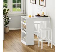 YITAHOME Juego de Mesa de Bar con taburetes de Bar, Mesa de Bar de 3 Piezas, Mesa de Comedor con 2 taburetes, 3 estantes, Taburete de Bar con Marco de Metal, Blanco