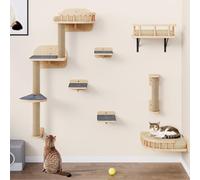 YITAHOME Juego de Muebles de Gato de Madera, Muebles para Gatos con árboles rascadores, Plataforma esquinera, Subir escaleras y Cama para Gatos, para Dormir y Jugar