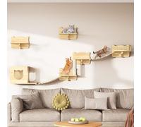 YITAHOME Juego de muebles para gatos de madera, 5 piezas, muebles para gatos con casa para gatos, cama para gatos, plataforma, columna de sisal, puente colgante para gatos, para dormir y jugar