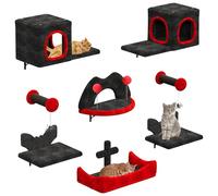 YITAHOME Juego de muebles para gatos góticos de franela, muebles para gatos estables de 8 piezas con casa para gatos, cama para gatos, 2 plataformas, columna de sisal con araña para gatos, dormir