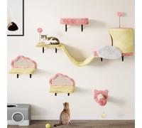 YITAHOME Juego de Pared de Escalada para de Franela, Muebles para estables de 6 Piezas con casa para, Cama para Gatos, Puente Colgante para Gatos, Columna de sisal, para