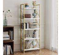 YITAHOME Librería alta de 5 niveles, estantería industrial con estructura de metal, almacenamiento para sala de estar, dormitorio, oficina, color dorado BLANCO