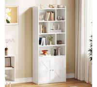 YITAHOME Librería de 4 Niveles con Puertas y Armario estantería de pie para Libros estantería con Compartimento Abierto para el hogar la Oficina, Blanca, 60 x 30 x 159 cm