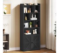 YITAHOME Librería de 4 Niveles con Puertas y Armario estantería de pie para Libros estantería con Compartimento Abierto para el hogar la Oficina, Negro, 60 x 30 x 159 cm