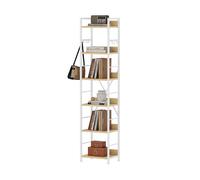 YITAHOME Estantería de 6 Niveles, Librería de Piso con 4 Ganchos, Estante de Madera y Marco de Metal, Estantería Industrial Alta, Almacenamiento para Sala de Estar, Oficina en Casa, Blanco y Roble