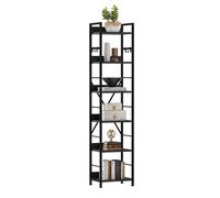 YITAHOME Librería de 6 niveles con 4 ganchos, estante de madera, marco de metal, almacenamiento industrial para sala de estar, hogar y oficina Negro