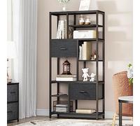 YITAHOME Estantería de 7 niveles con cajones, estante de pie para libros, estantería industrial con marco de acero para sala de estar, oficina, estudio, pasillo, cocina, color negro