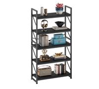 YITAHOME Librería grande de 5 niveles: estantes de madera y estructura de metal, almacenamiento industrial para sala de estar, oficina, marrón rústico Negro