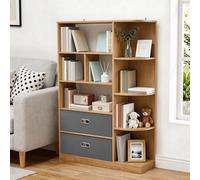 YITAHOME Librería Independiente con 8 estantes Abiertos y 2 cajones (tapizada), para salón, Dormitorio u Oficina, Acabado Roble, 80 cm (Ancho) × 24 cm (Profundidad) × 115 cm (Alto)