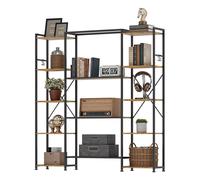 YITAHOME Librería industrial de 13 estantes, estantes de madera, estantería con estructura de metal para sala de estar, oficina, marrón rústico Negro