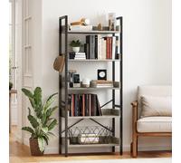 YITAHOME Librería industrial gris de 5 niveles: estante de madera y acero con 4 ganchos para salón/oficina Grey