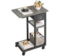 YITAHOME Mesa Auxiliar en Forma de C, Mesa Auxiliar para Sofá con Cacharro y Ruedas, Mesa de Café para Computadora Portátil,para Sala de Estar, Dormitorio，Gris