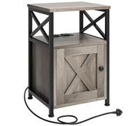 YITAHOME Mesa auxiliar, mesita de noche con armario de almacenamiento, mesa auxiliar en forma de X con estación de carga, 2 puertos USB y tomas de corriente, mesa de centro de sala de estar para sala